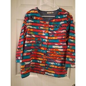 Choices Art To Wear Jacket Womens Large Textured Ribbon Stripe Vibrant Jacket